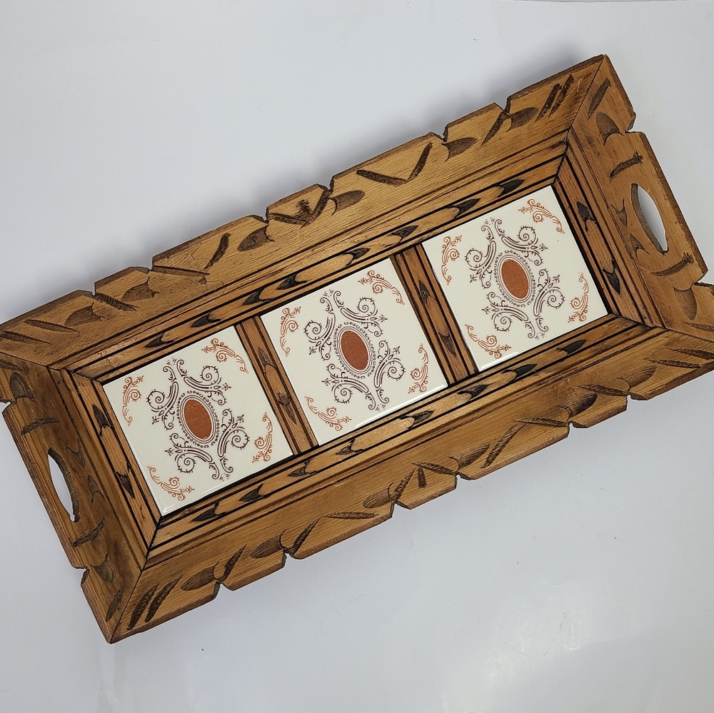 [Vintage] Hand painted Mexican pottery tile tray